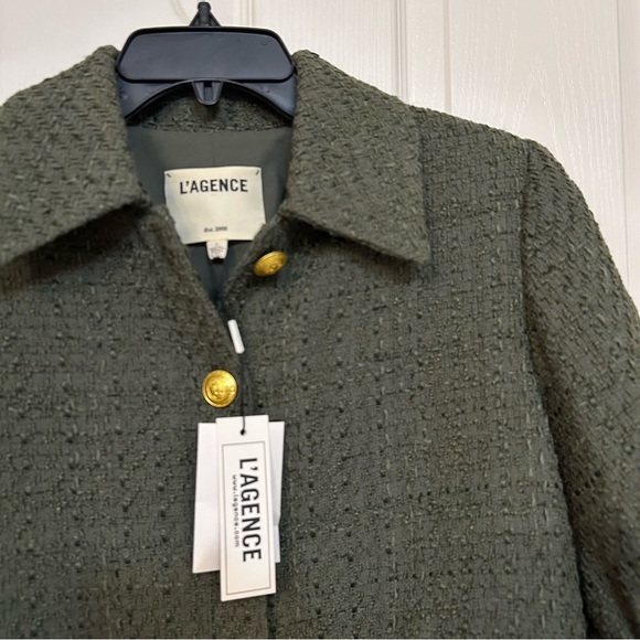 L'Agence Women's Green Cove Short Sleeve Tweed Crop Jacket in Beetle - Picture 8 of 14